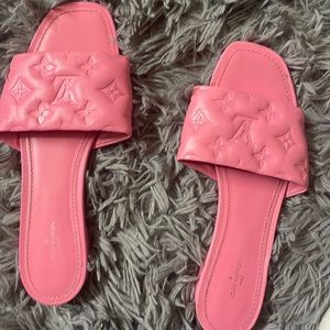 Louis Vuitton Monogram Pink Leather Embossed Sandals